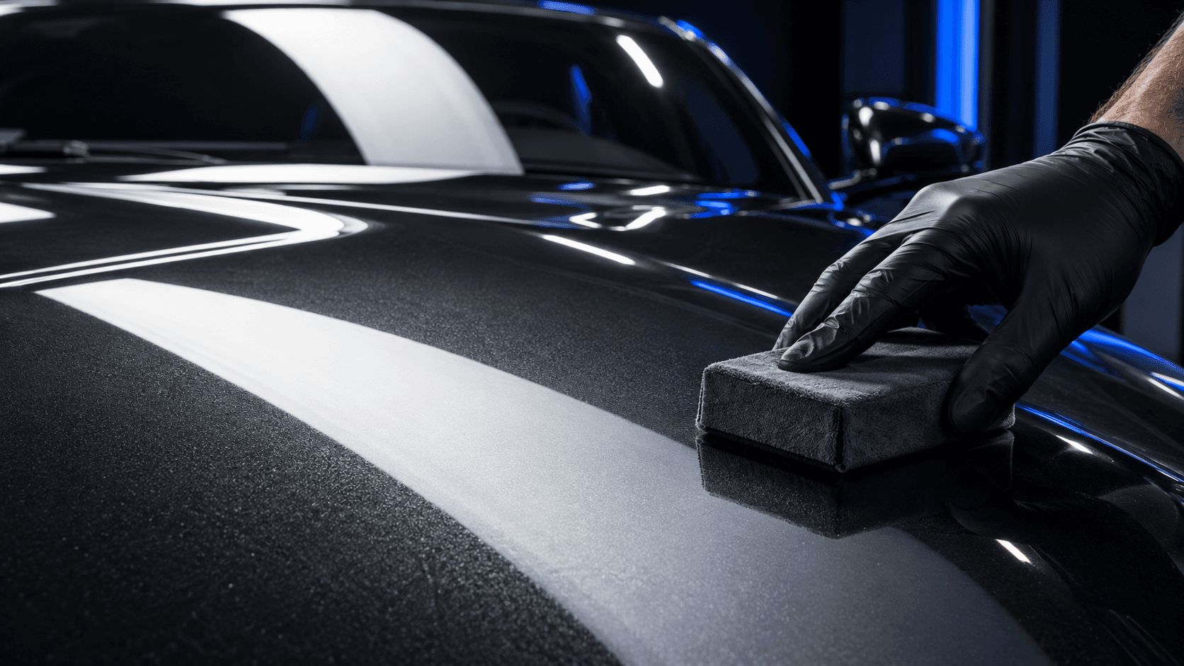 Detailer applying ceramic protection to polished graphite paint